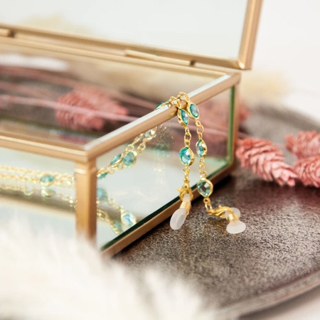 Łańcuszek do okularów metalowy, Rimini, niebiesko złoty - 3 szt.