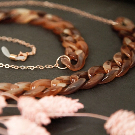 Łańcuszki do okularów akrylowo-metalowe, orzechowe - 2 szt.