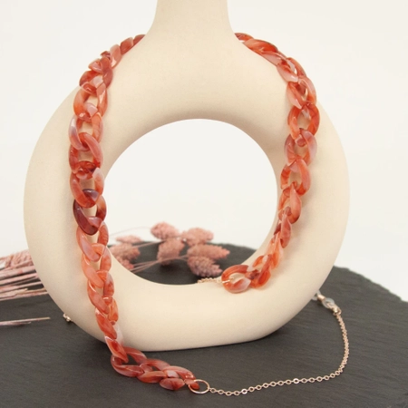 Łańcuszek do okularów akrylowo-metalowy, koralowy/różowe złoto