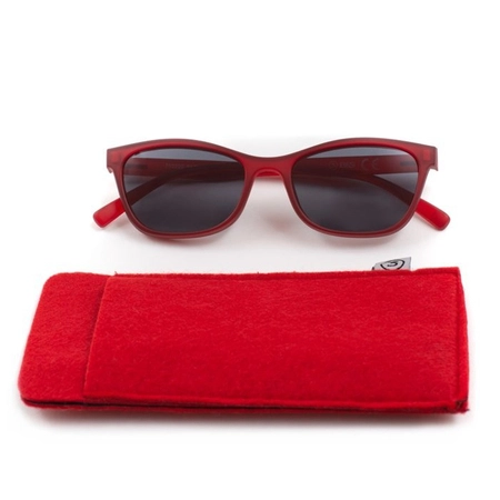 Okulary do czytania z przeciwsłoneczną nakładką na magnes, czerwone, kocie oczy