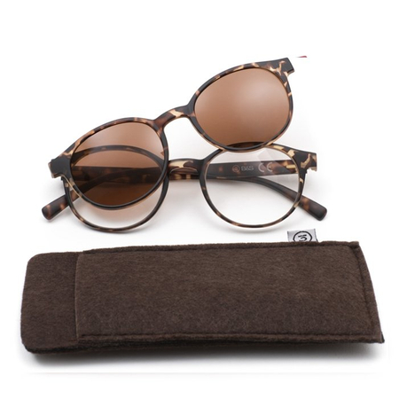 Okulary do czytania z przeciwsłoneczną nakładką na magnes Jaguar brązowe