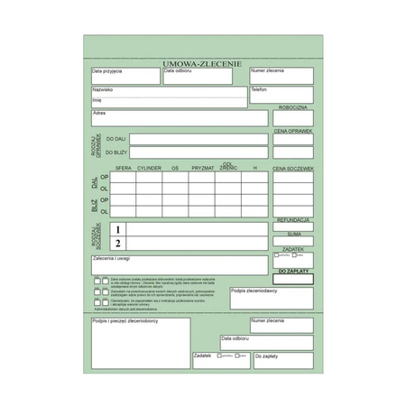 Koperty na prace okularowe samokopiujące 100 szt.