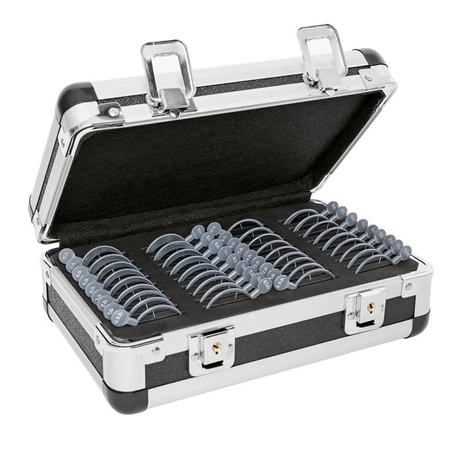 Zestaw pryzmatycznych soczewek próbnych z AR, w metalowych ramkach